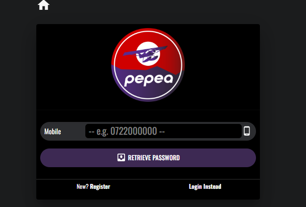 PPepea Ushindi Kenya Account & App Registration and Login. epea Ushindi Kenya password reset section.