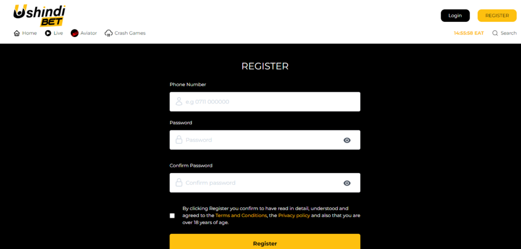 Ushindi Bet Kenya Account & App Registration and Login. Ushindi Bet Kenya registration form. 