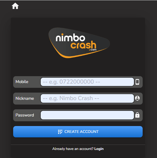 NimboCrash Kenya Account & App Registration and Login. NimboCrash Kenya registration section