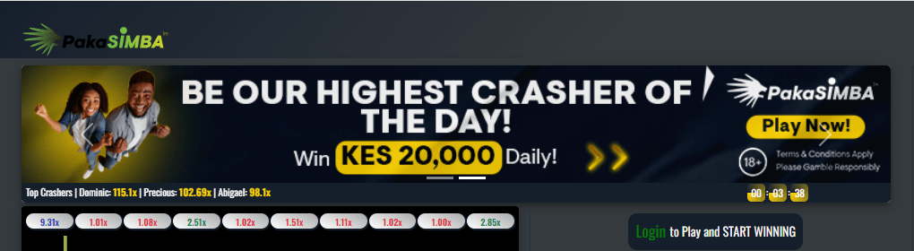 Paka Simba Kenya Account & App Registration and Login. The Paka Simba Kenya "Crasher of the Day" bonus allows you to win up to KES 20,000 daily.