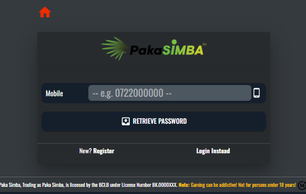 Paka Simba Kenya Account & App Registration and Login. Paka Simba Kenya password reset section