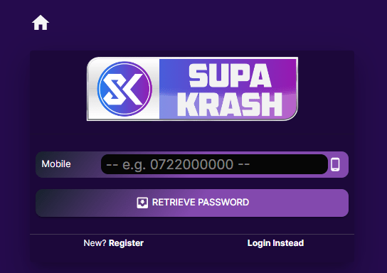 SupaKrash Kenya Account & App Registration and Login. SupaKrash Kenya password reset section