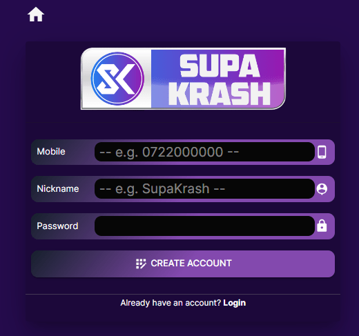 SupaKrash Kenya Account & App Registration and Login. SupaKrash Kenya registration section