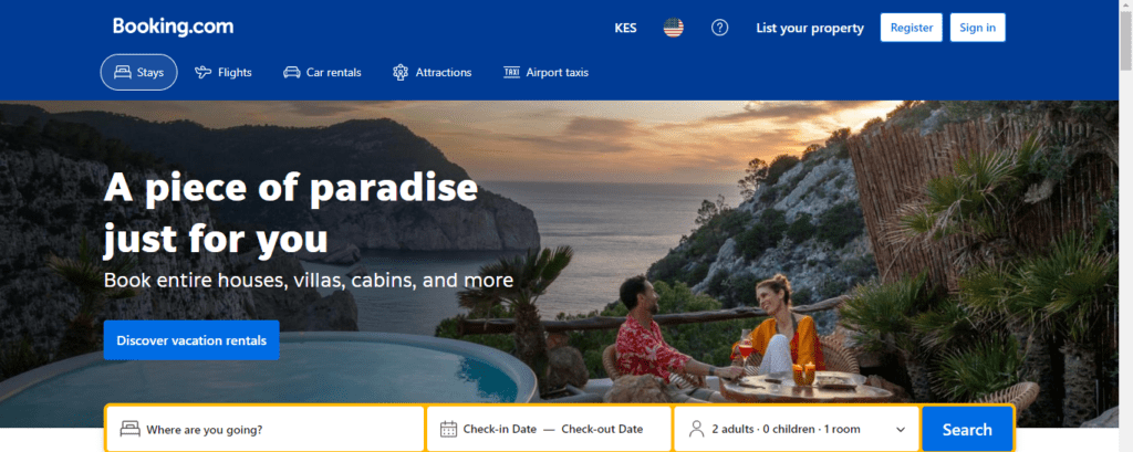 Top 3 Flight Booking Apps in Kenya. Booking.com is a popular online travel agency that specializes in offering a wide range of travel services, including hotels, vacation rentals, hostels, and more. Picture/Bookings.com