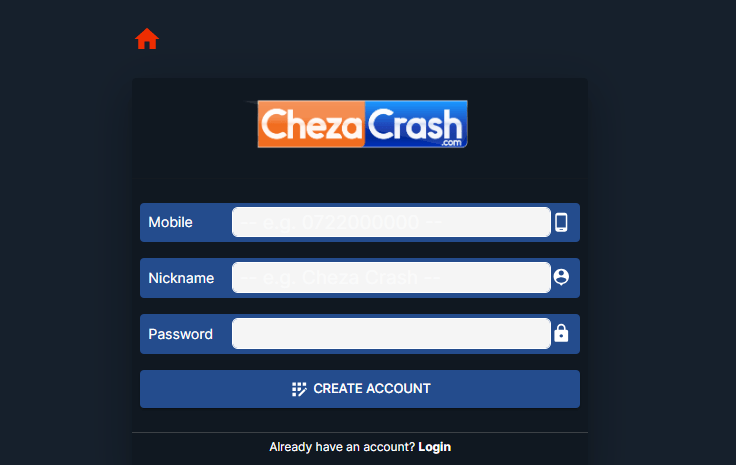 Cheza Crash Kenya Account & App Registration and Login. Cheza Crash Kenya sign-up section