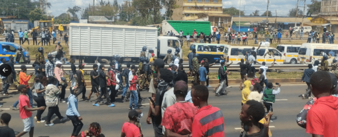 JKUAT students protest demanding justice for the slain Denzel Omondi. Picture/Courtesy