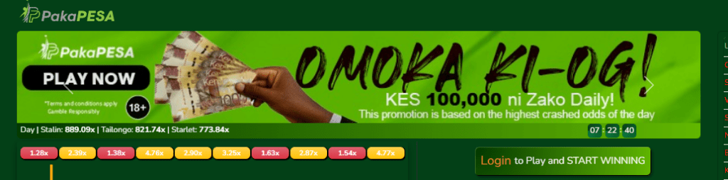 PakaPesa Kenya Account & App Registration and Login. The PakaPesa Kenya "Omoka Ki-OG" Promotion allows you to win a whooping KES 100,000 daily.