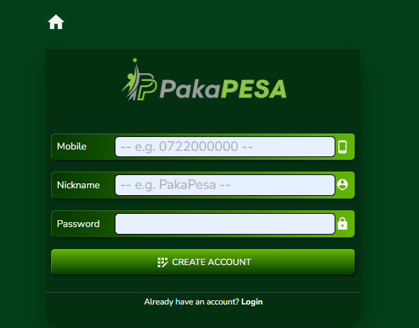 PakaPesa Kenya Account & App Registration and Login. Pakapesa Kenya registration section