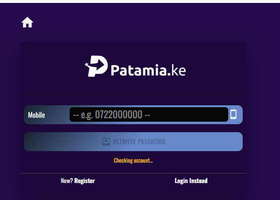 Patamia Kenya Account & App Registration and Login. Patamia Kenya password reset section