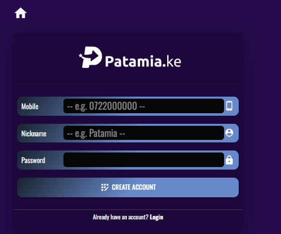 Patamia Kenya Account & App Registration and Login. Patamia Kenya registration section