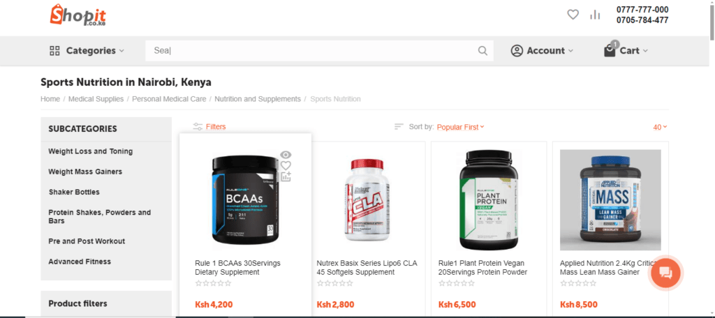 Top 3 Sports Nutrition Brands in Kenya. Shopit is an online general retail store that also deals in sports nutritional supplements. Picture/Courtesy