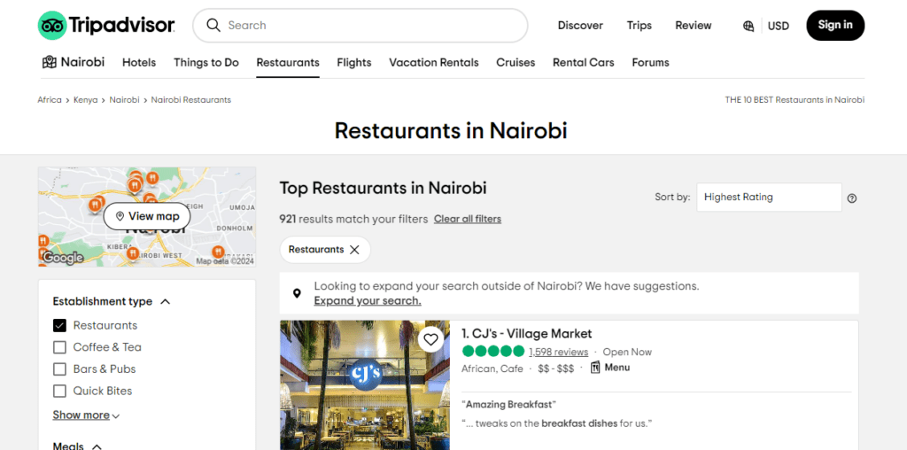 3 Best Restaurant Booking Apps in Kenya. TripAdvisor is a popular travel platform and online travel community that provides reviews, recommendations, and information on restaurants worldwide. Picture/Courtesy