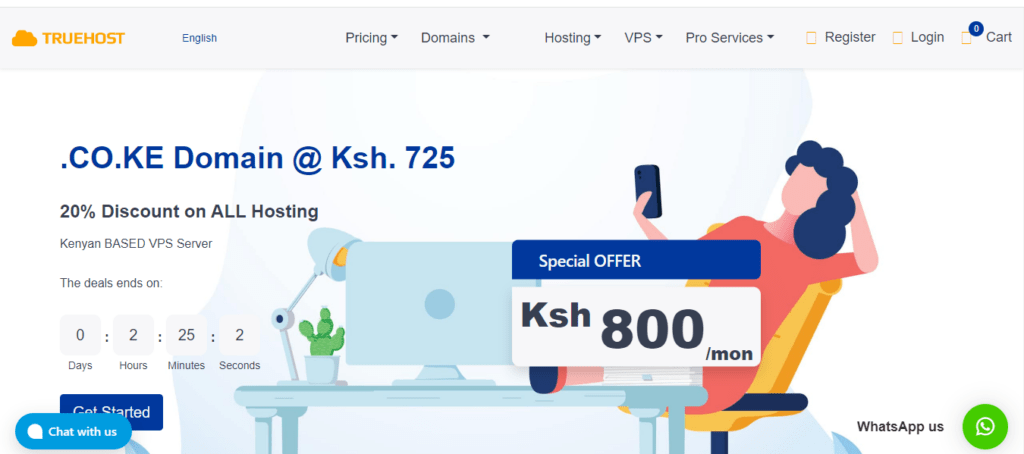 Top 3 Web Hosting Companies in Kenya. Truehost's lowest package goes for just KES 900 annually making it one of the most pocket-friendly hosting providers in Kenya.
