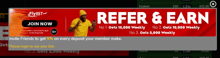 Flybet Kenya Account & App Registration and Login. The Flybet Kenya affiliate program allows you to earn up to KES 15,000 weekly in referrals.