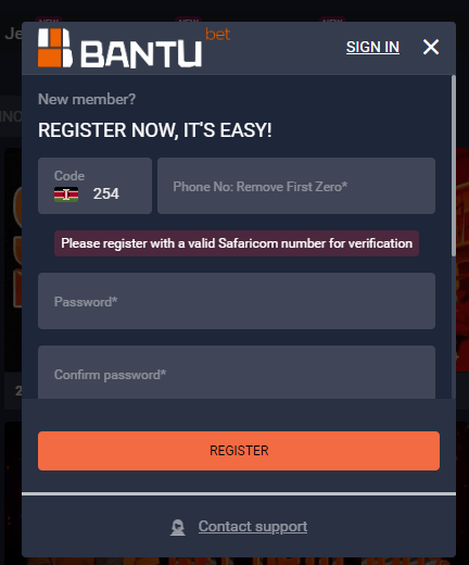 Bantubet Kenya Aviator Account & App Registration and Login. Bantubet Aviator registration section