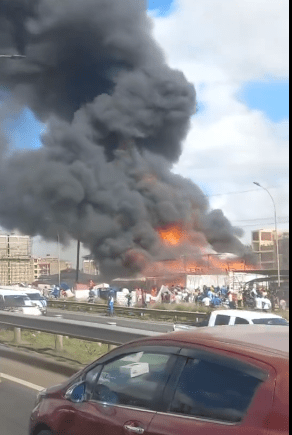 Kenya Red Cross Contain Huge Fire at Furniture Shop on Thika Road. The intense fire briefly disrupted traffic on the busy highway, as motorists and onlookers gathered to watch the blaze, which was visible from miles away. Picture/Courtesy