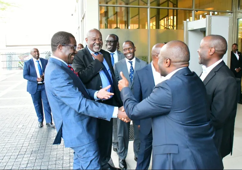 Stabex Introduces Airplane Fueling Trucks After Fuel System Problem at JKIA. Energy Cabinet Secretary Opiyo Wandayi and Kenya Airports Authority Chairman Caleb Kositany share a light moment with company executives during the lunch. Picture/X