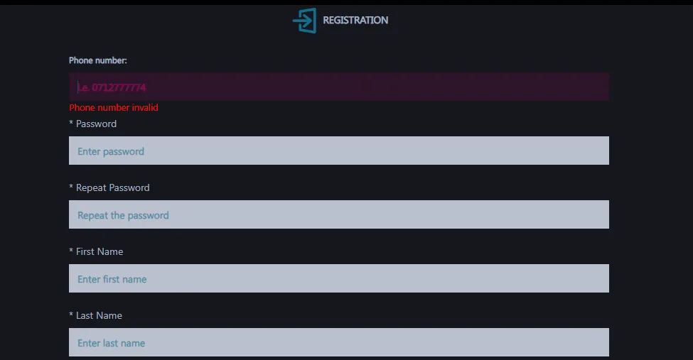 PalmsBet JetX App & Account Registration and Login. PalmsBet JetX Kenya registration form