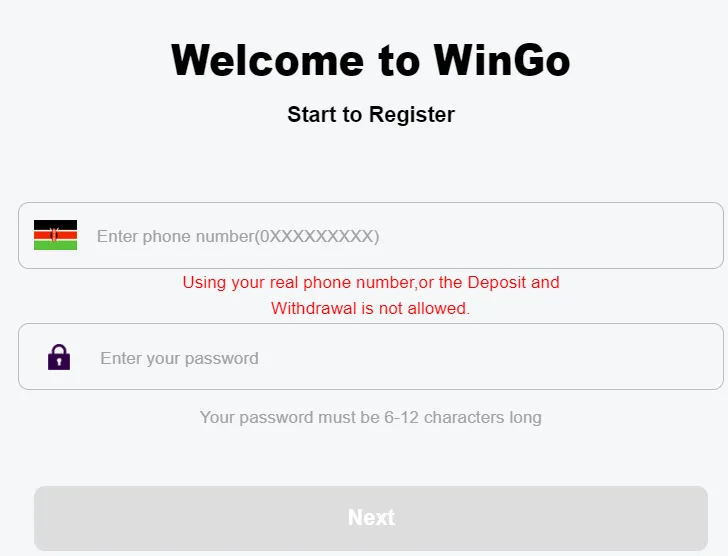 WinGo Crash Kenya Account & App Registration and Login. WinGo Crash Kenya registration section