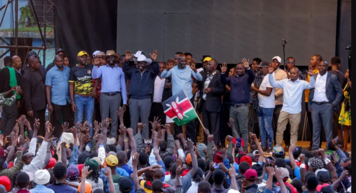 Gachagua Steals the Show: Mt. Kenya Festival Turned Political Rally. Rigathi Gahagua (in white hat) waves at excited supporters in Murang'a. Picture/X