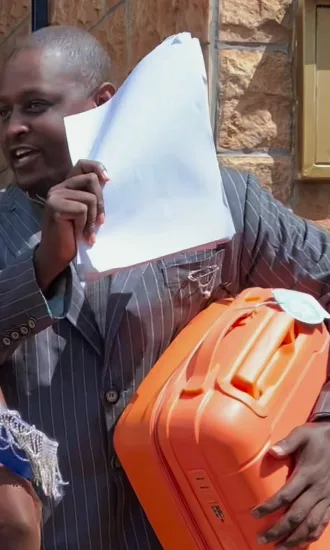 Comedians Terence and Mammito Hilariously Stage Gachagua's Dramatic Eviction from Karen Residence. Terence playing DP Gachagua protests what he terms an illegal removal from his official residence. Picture/Instagram